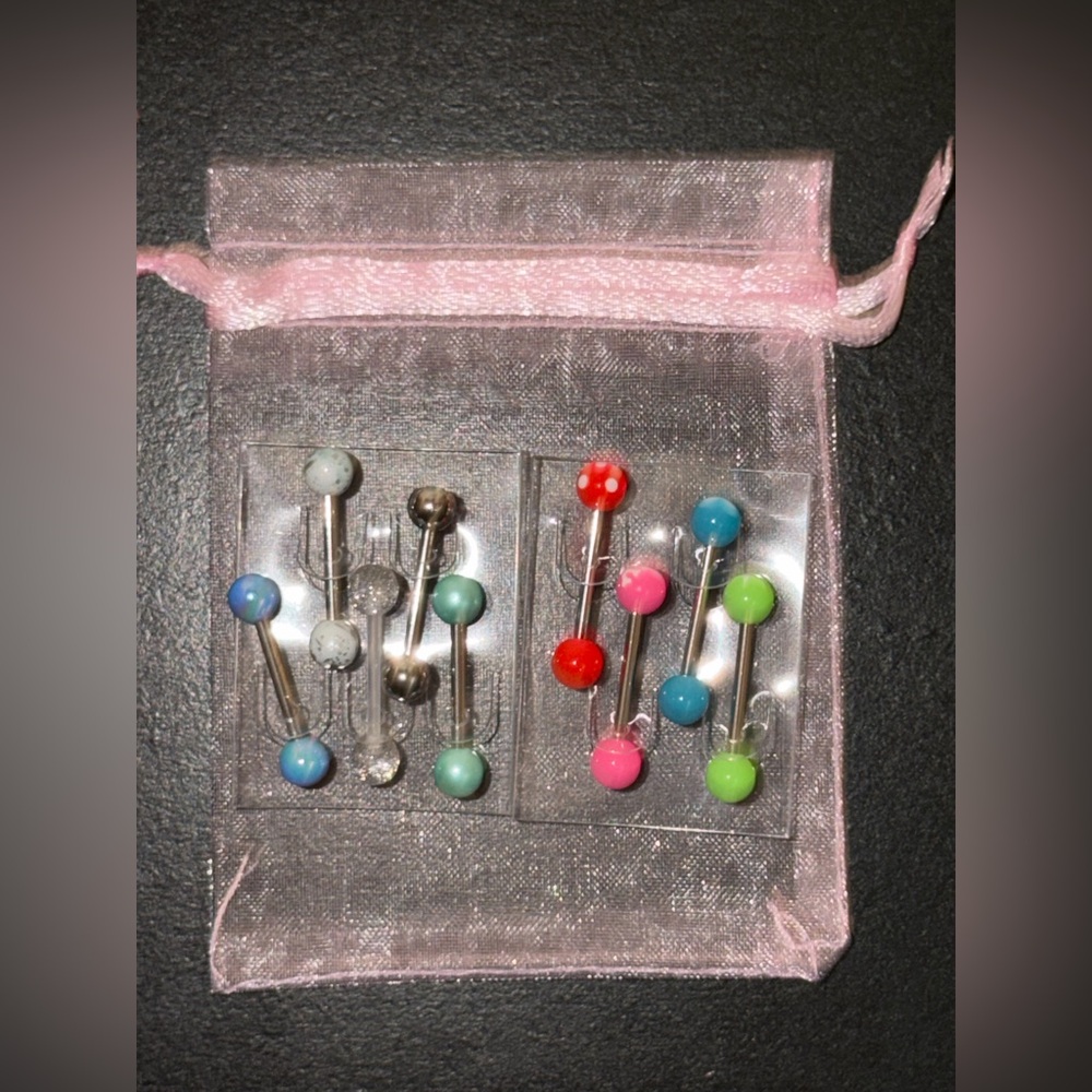 Colorful Barbell Tongue Rings Set